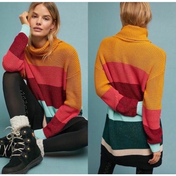 FARM Rio Dresses & Skirts - Farm Rio de Janeiro Rainbow Turtleneck Striped Knit‎ Sweater Dress Size XS